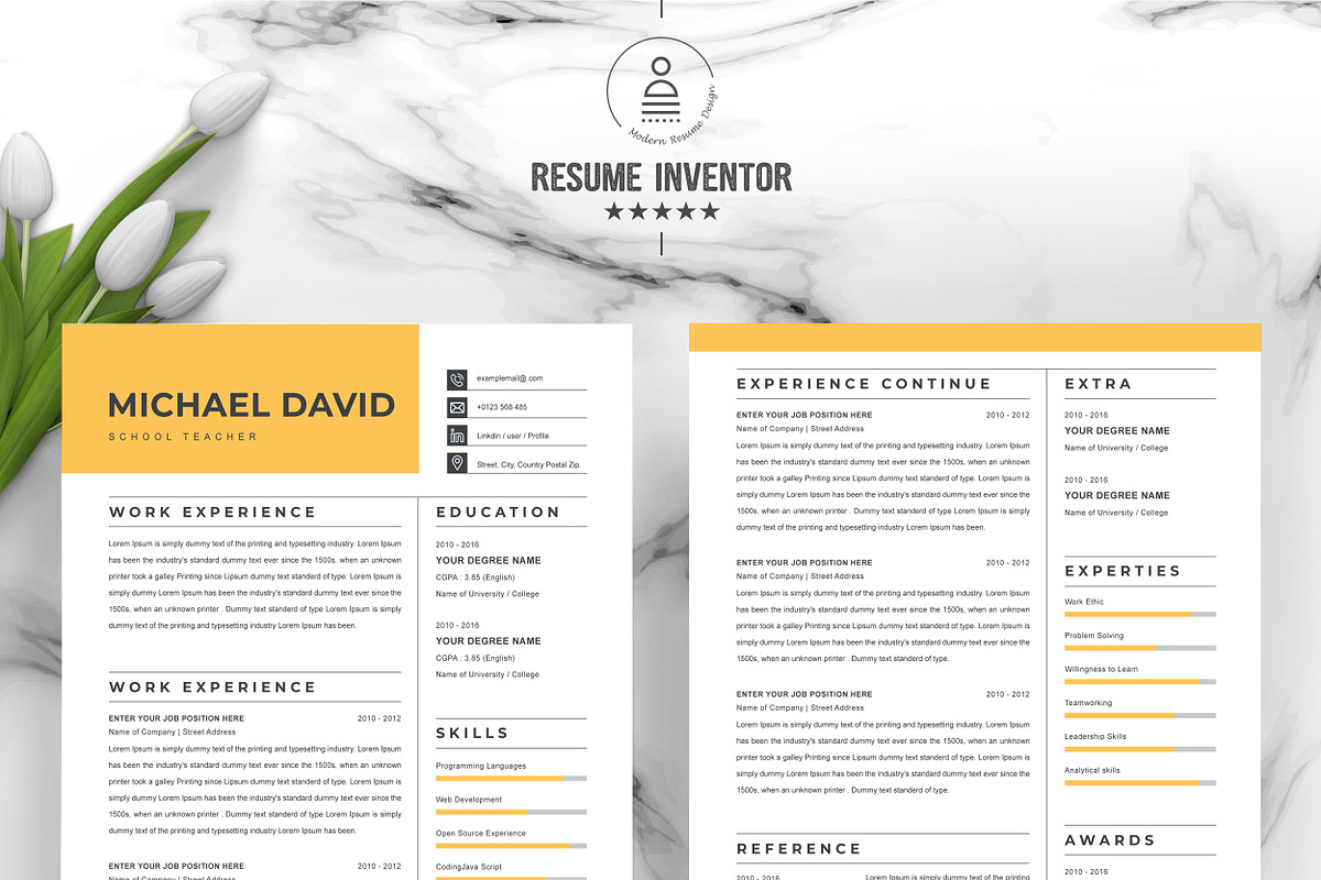 Yellow Resume Template | Word CV