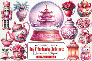 Pink Chinoiseries Christmas Clipart, an Illustration by RobertsArt