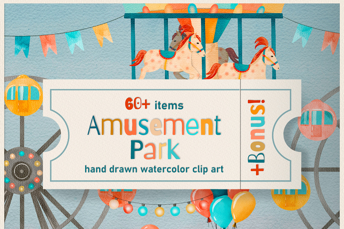 Amusement Park watercolor clip art, an Illustration by ARTerria (Photo 1 of 9)