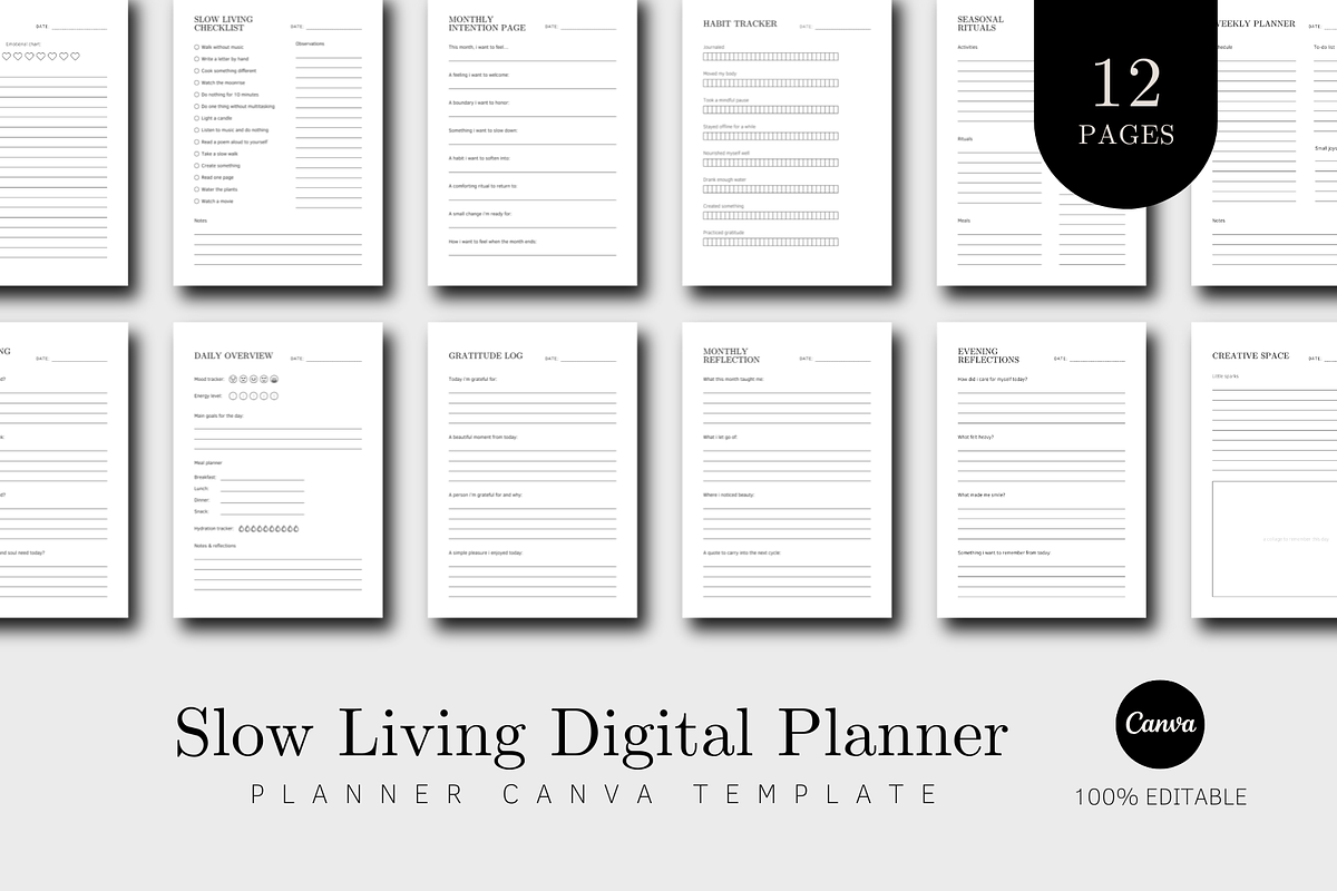 Slow Living Digital Planner Template, a Print Template by The Little Lily Studio (Photo 1 of 5)