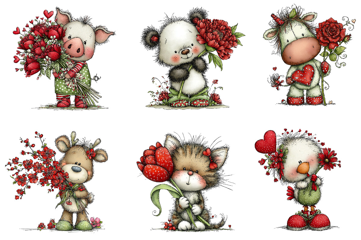 Valentine Animals with Flower Clipar, an Illustration by Dream Creation (Photo 3 of 7)