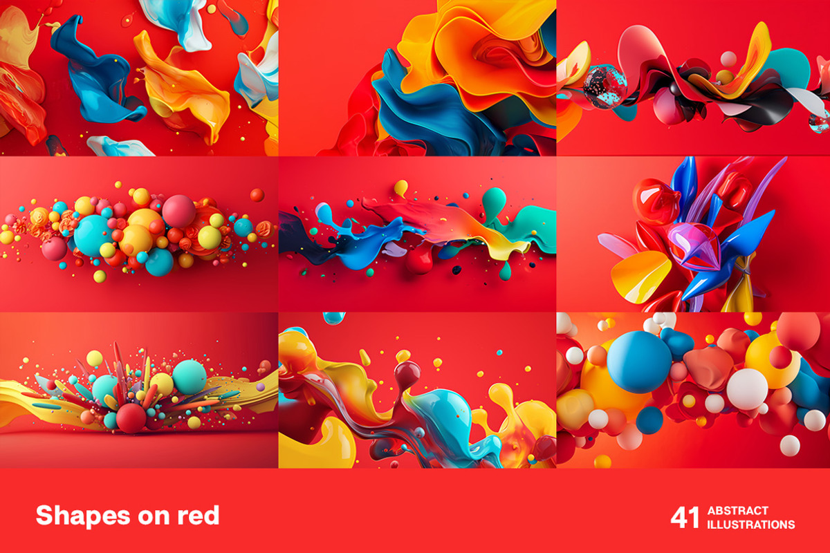 Shapes on red. 41 images, a Background Graphic by Handmadefont (Photo 4 of 11)