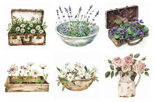 Watercolor Rustic Flower Clipart Set