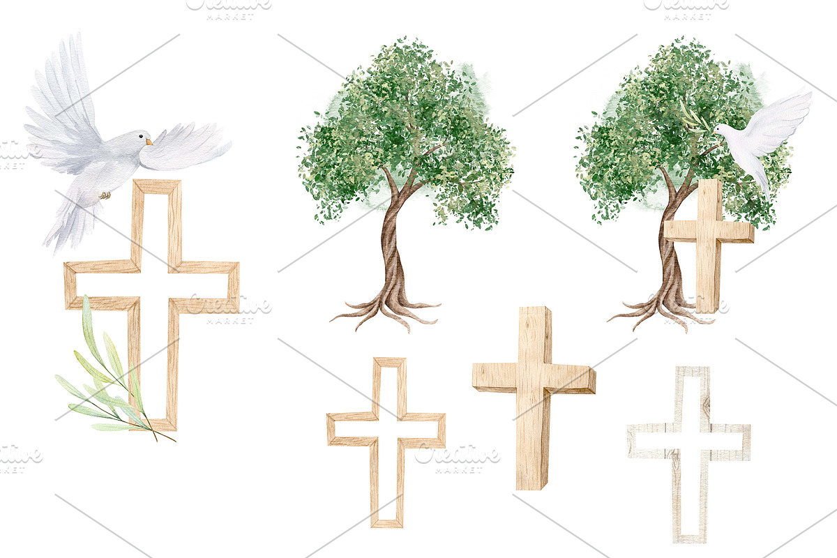 Watercolor Catholic Wooden Cross, a Decorative Illustration by Daryartsy (Photo 2 of 5)