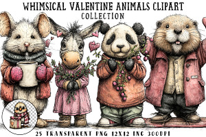 Whimsical Valentine Animals Clipart, an Illustration by OK Design