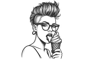 Punk Woman Licking Ice Cream Cone