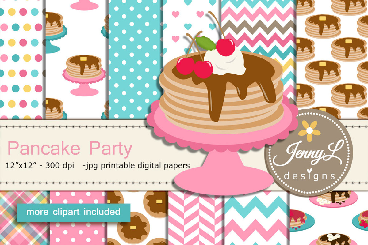 Pancake Digital Papers & Clipart, a Pattern Graphic by JennyL Designs (Photo 1 of 6)