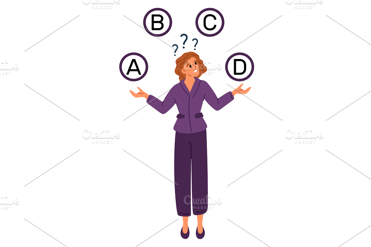 Woman chooses between plan options, a Person Illustration by Vectorbuum
