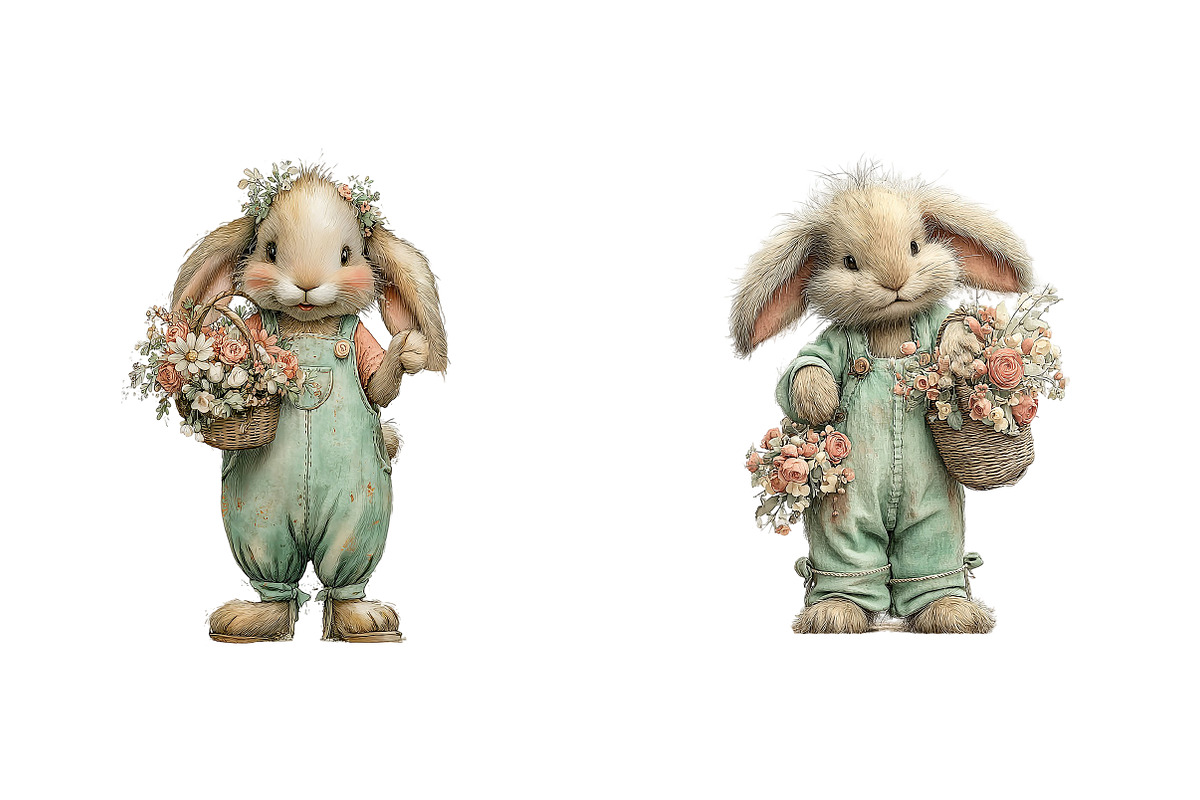 Whimsical summer bunny clipart, an Illustration by SinaCreation (Photo 3 of 11)