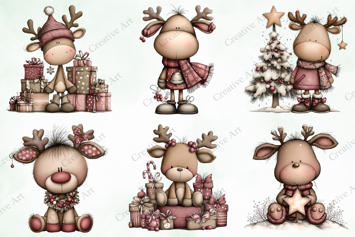 Watercolor Christmas Reindeer Bundle, an Illustration by Creative Art (Photo 6 of 9)