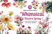 Whimsical Flowers Spring Clipart, an Illustration by DreamArtGraphic (Thumbnail 1 of 4)