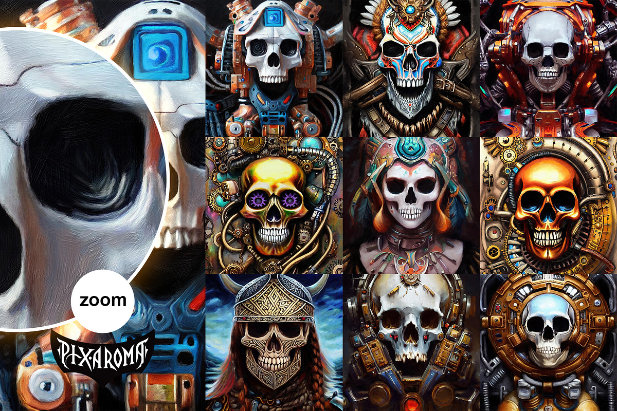 Skulls Bundle - Oil Paintings, an Illustration by pixaroma (Photo 5 of 15)