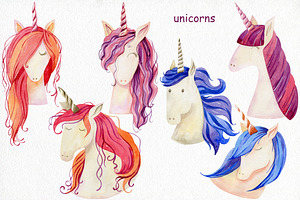 Watercolor Unicorns. Kit.