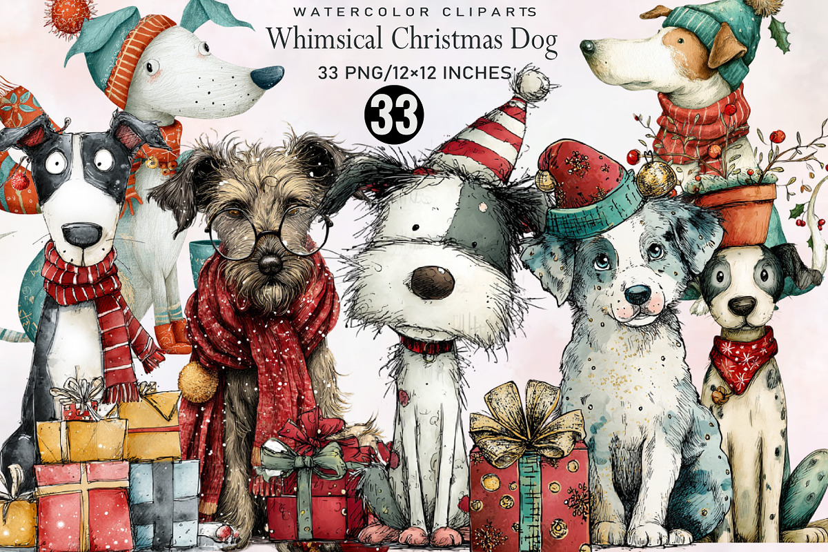 Whimsical Christmas Dog Clipart Bun, an Illustration by SVGArt (Photo 1 of 8)