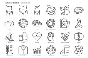 Nutritionist, Square Line Icons