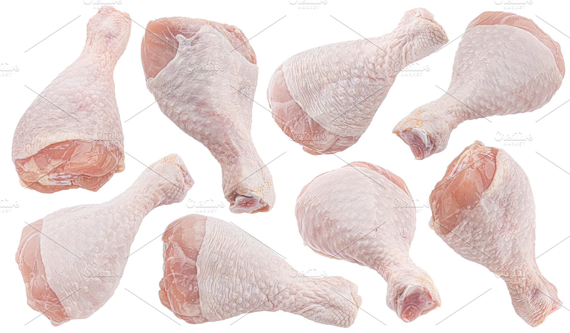 Raw chicken drumsticks isolated, a Photo by Max Lashcheuski