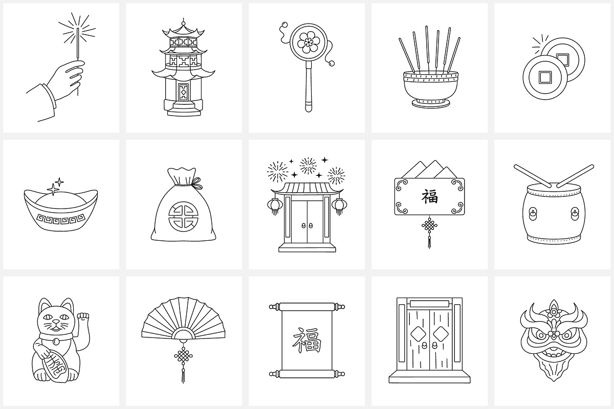 Lunar New Year line icon set, an Outline Icon by NatalieArtShop (Photo 2 of 11)
