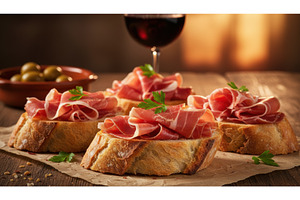 Rustic antipasto with cured ham on, a Food & Drink Photo by Igor Tichonow