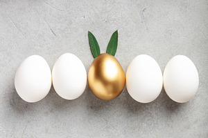 Elegant Easter Flat Lay with Golden Egg Accent, a Holiday Photo by Natalia Klenova's Shop