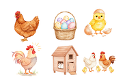 Watercolor Chickens Clipart, an Animal Illustration by BerryPieArt (Thumbnail 3 of 4)