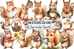 Fall Squirrels Garden Clipart, an Illustration by Rose Art