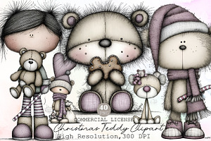 Whimsical Christmas Teddy Clipart Bu, an Illustration by Sublimation Artist