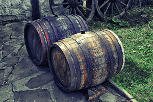 old oak beer barrels outside in Bulg