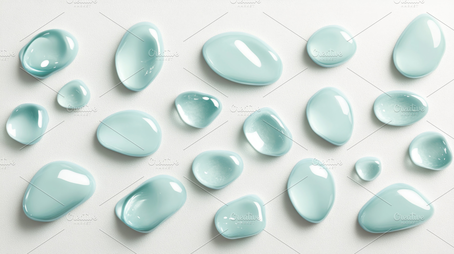 Mint Green Liquid Droplets on White Surface, an Abstract Photo by Natalia Klenova's Shop