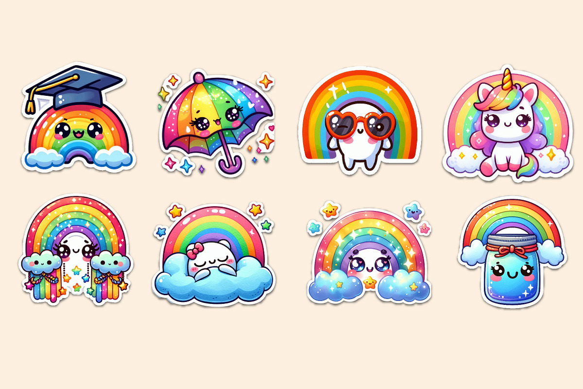 Kawaii Rainbow Stickers Bundle, an Illustration by Dream Creation (Photo 4 of 4)