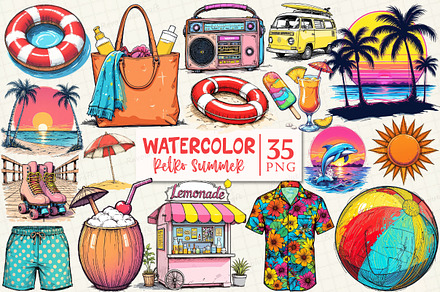 Retro Summer Beach Clipart, an Illustration by OK Design