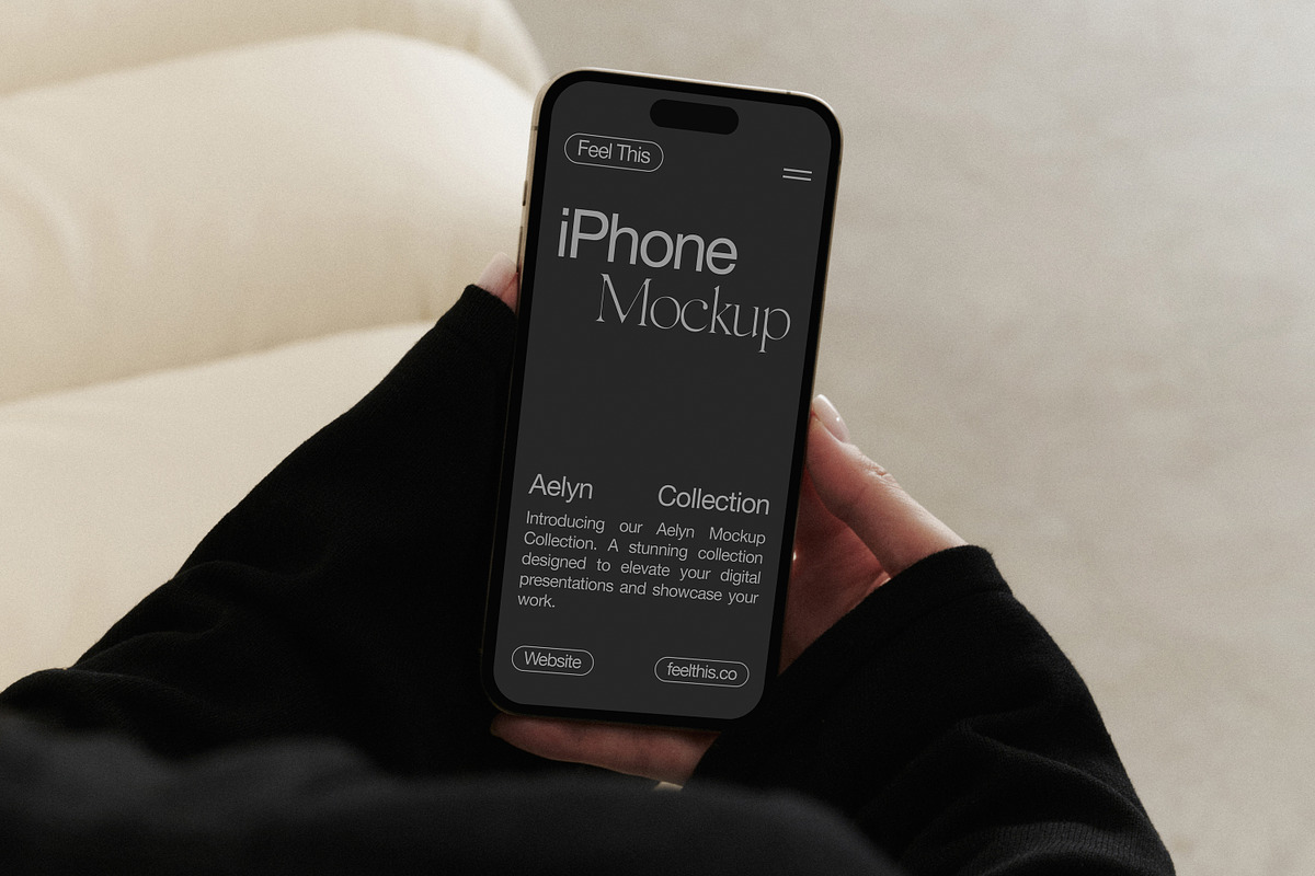 iPhone 15 Pro in Hands Mockup, an iPhone Mockup by Feel This (Photo 2 of 3)