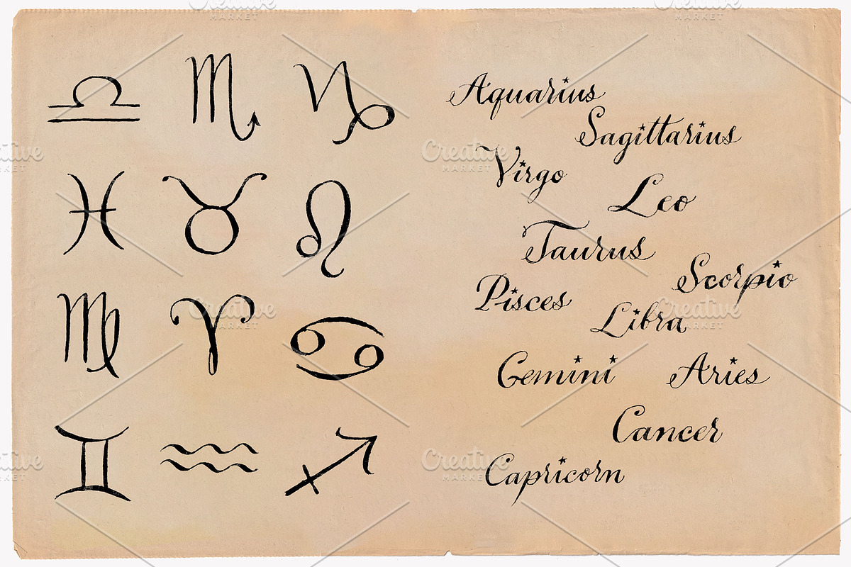Hand drawn ZODIAC SIGNS Set, a Person Illustration by byJuliaKors (Photo 2 of 3)