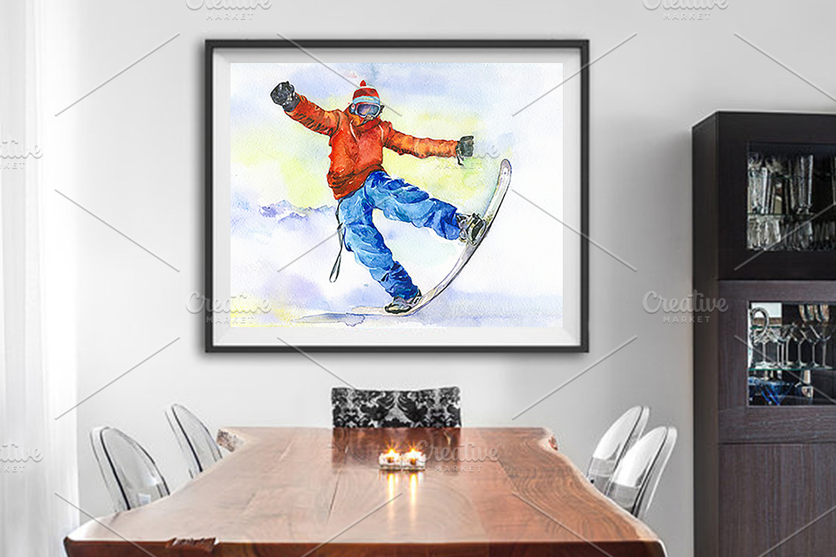 Watercolor Snowboarder winter sport, an Illustration by MaryAmi (Photo 3 of 3)