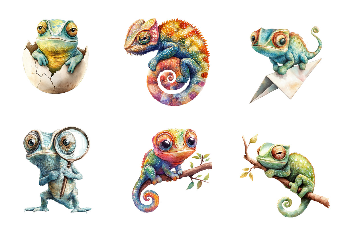 Little Funny Chameleon Clipart, an Illustration by CreationArt (Photo 2 of 5)