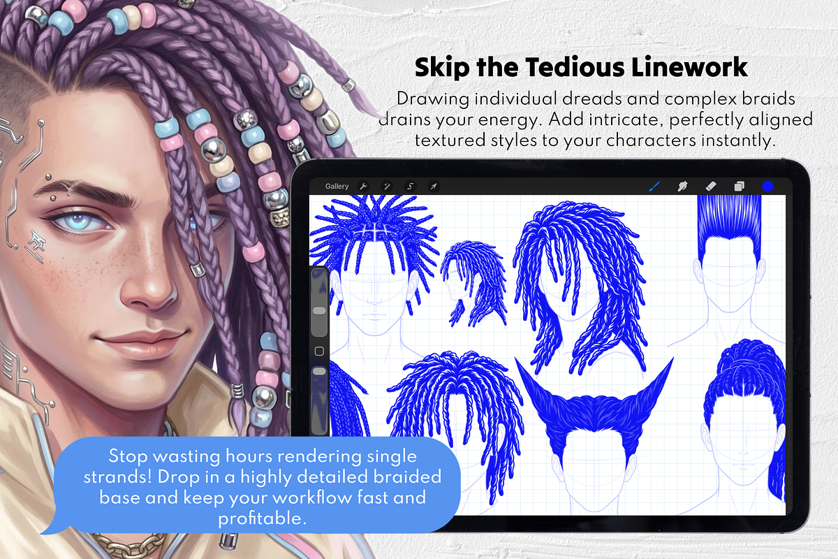 100 Y2K Male Hair Procreate Stamps, a Brush Add-On by Selentaori Studio (Photo 6 of 11)