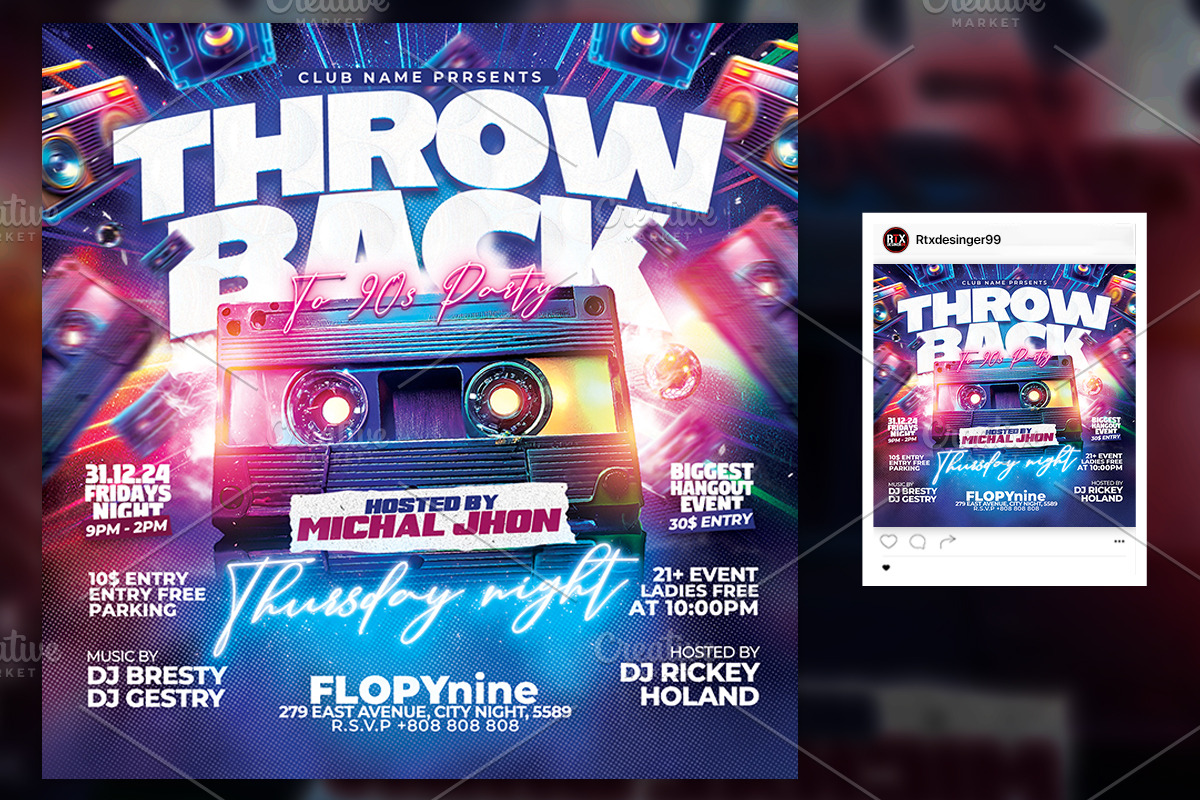 Retro 90s Party Flyer Template, a Flyer Template by RTXdesinger99 (Photo 3 of 3)