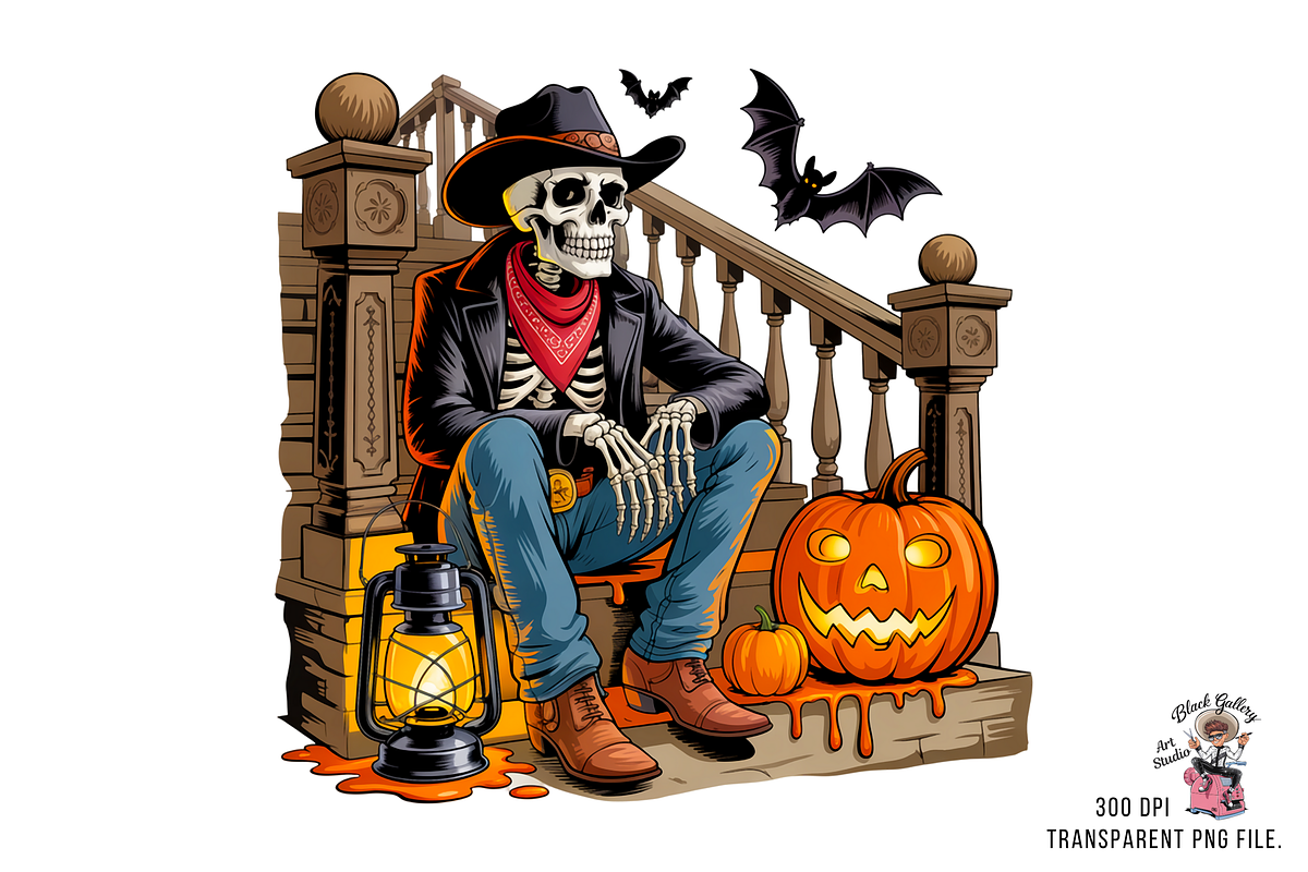 Halloween Cowboy Skeleton PNG Bundle, a Graphic by Black Gallery (Photo 3 of 11)