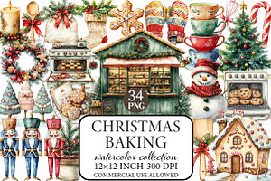 Watercolor Christmas Baking Clipart, an Illustration by Libby Wishes