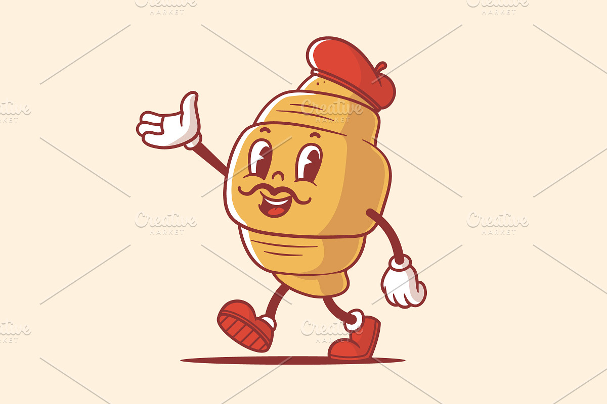 French Croissant Vintage Mascot, a Food Illustration by Vector Kitchen by Zoljo
