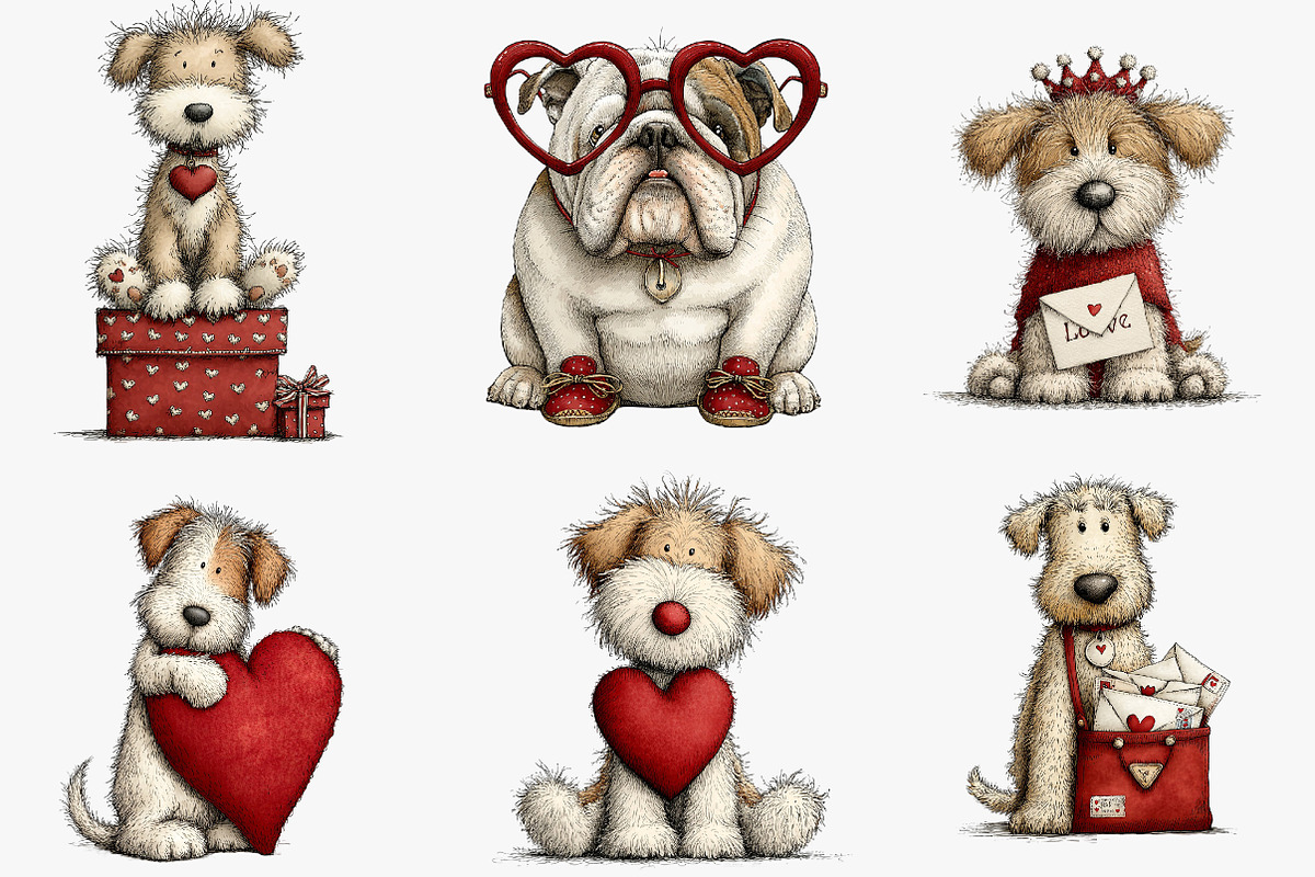Quirky valentines dogs clipart, an Illustration by CreationArt (Photo 6 of 6)
