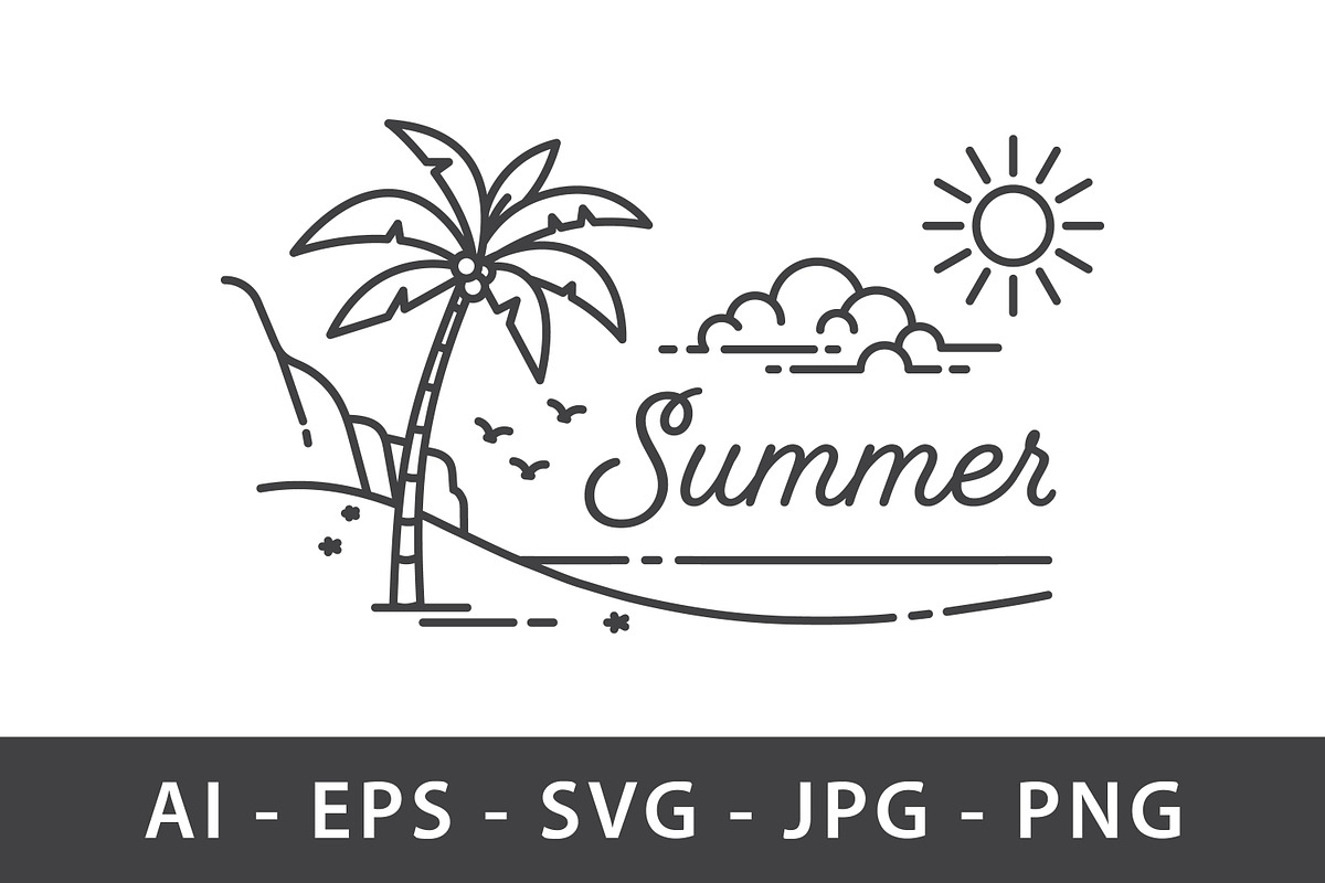 Summer tropical island line art, a Branding & Logo Template by Saba Vector