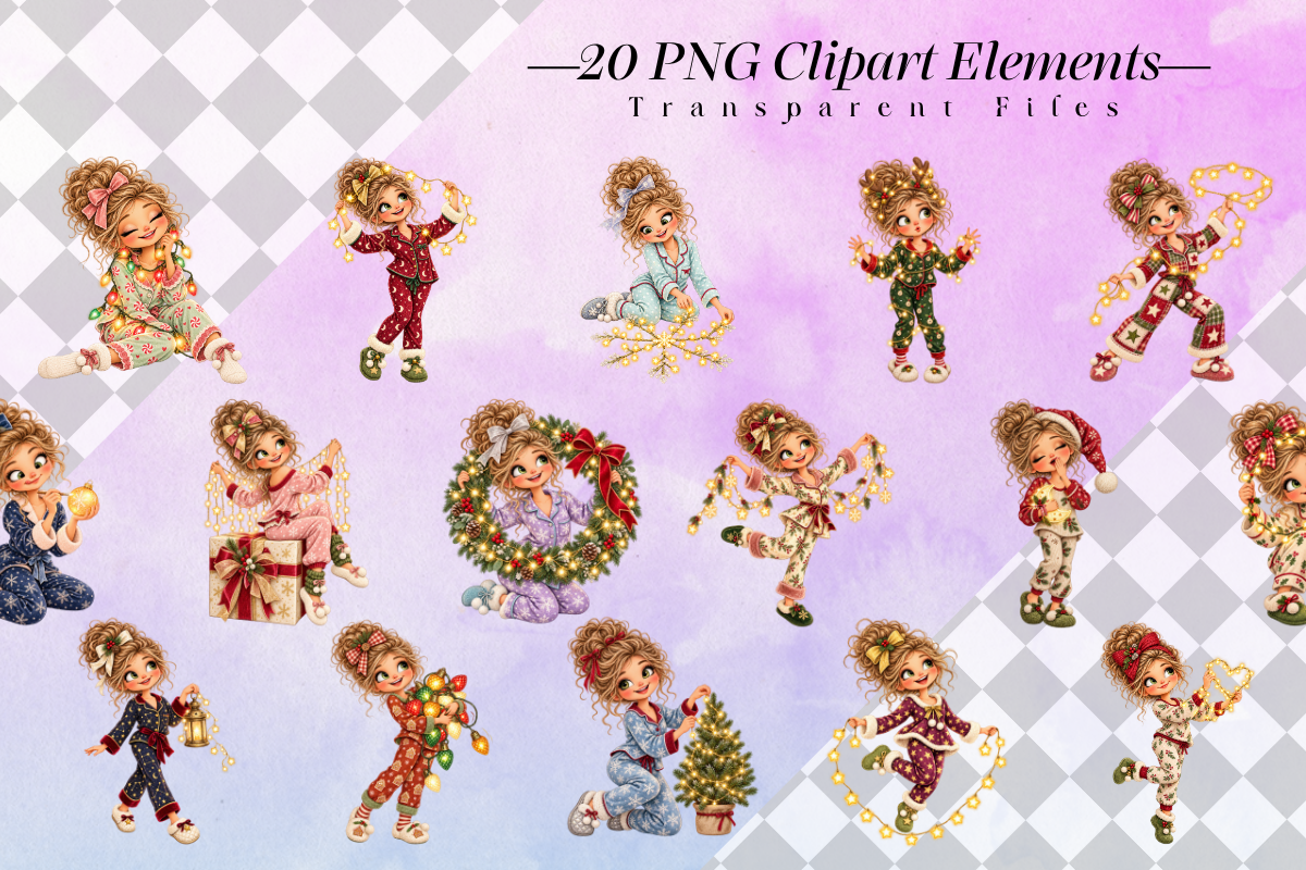 Light Up Christmas Girls Cliparts, a Seasonal Illustration by Ink Gallery (Photo 2 of 13)