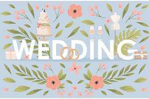 Wedding word vector flat banner