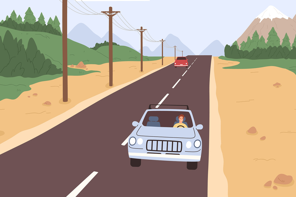 Road trip concept, highway with cars, a Transportation Illustration by Good Studio (Photo 2 of 3)