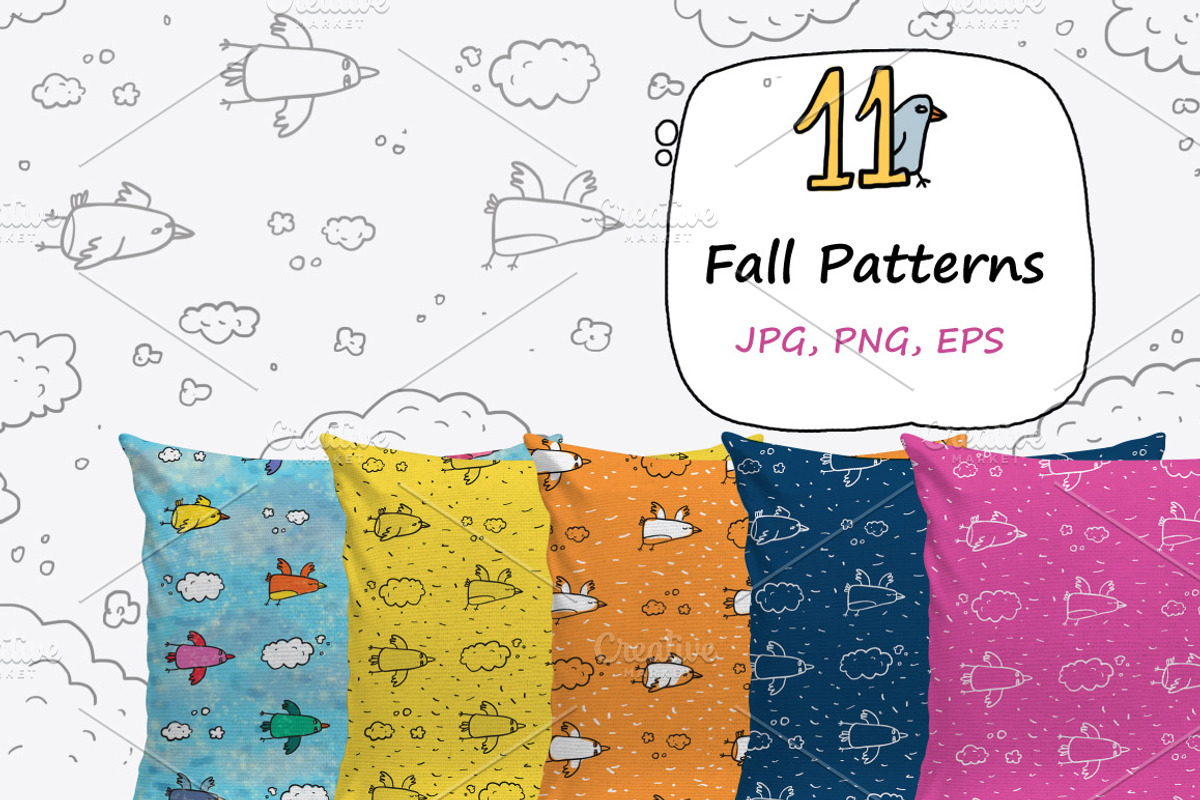 The Pigeon & the Fall patterns, an Illustration by Zooza Art (Photo 2 of 8)