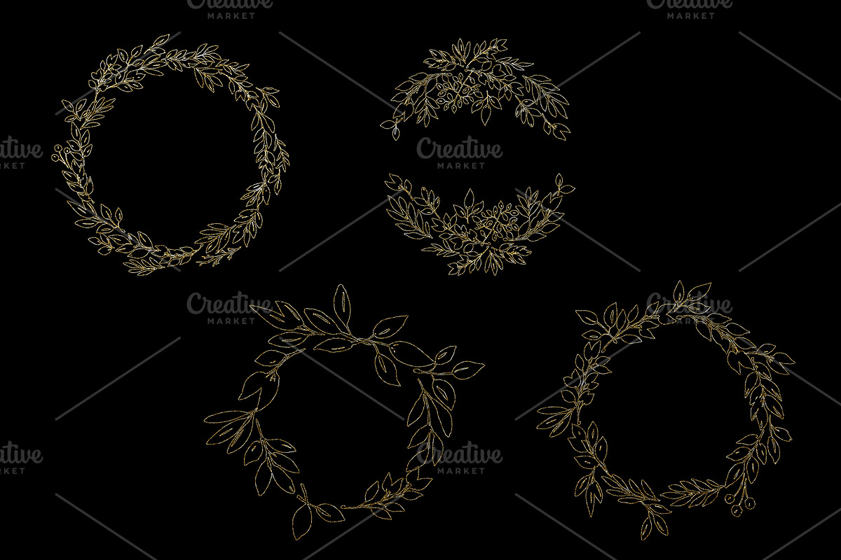 Foliage Doodles - Black, White, Gold, an Object Graphic by OM Creativ (Photo 7 of 8)