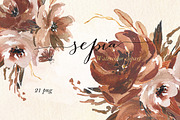 Sepia flowers. Watercolor clipart, an Illustration by LABFcreations (Thumbnail 1 of 3)