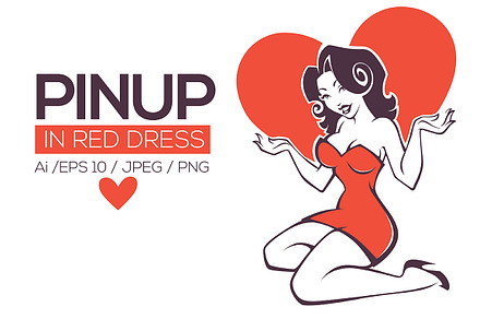 Pinup lady in bright red dress