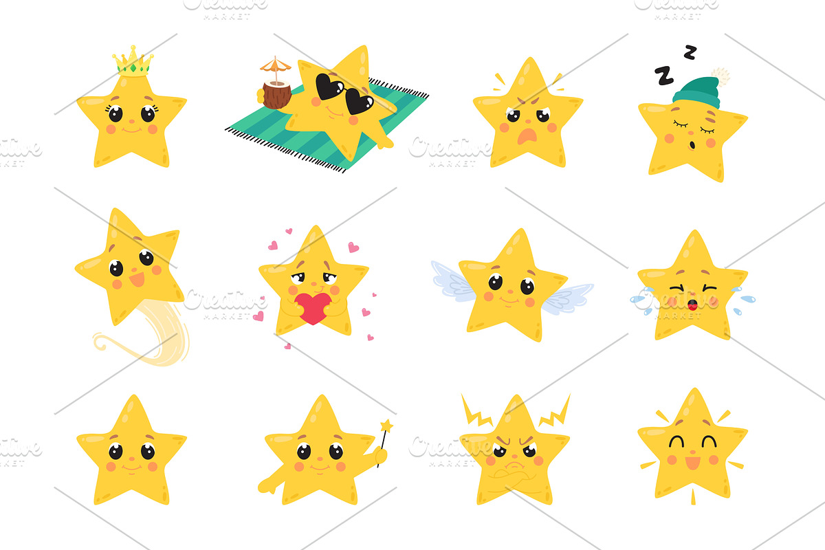 Adorable stars. Funny star emotions, an Illustration by LadadikArt