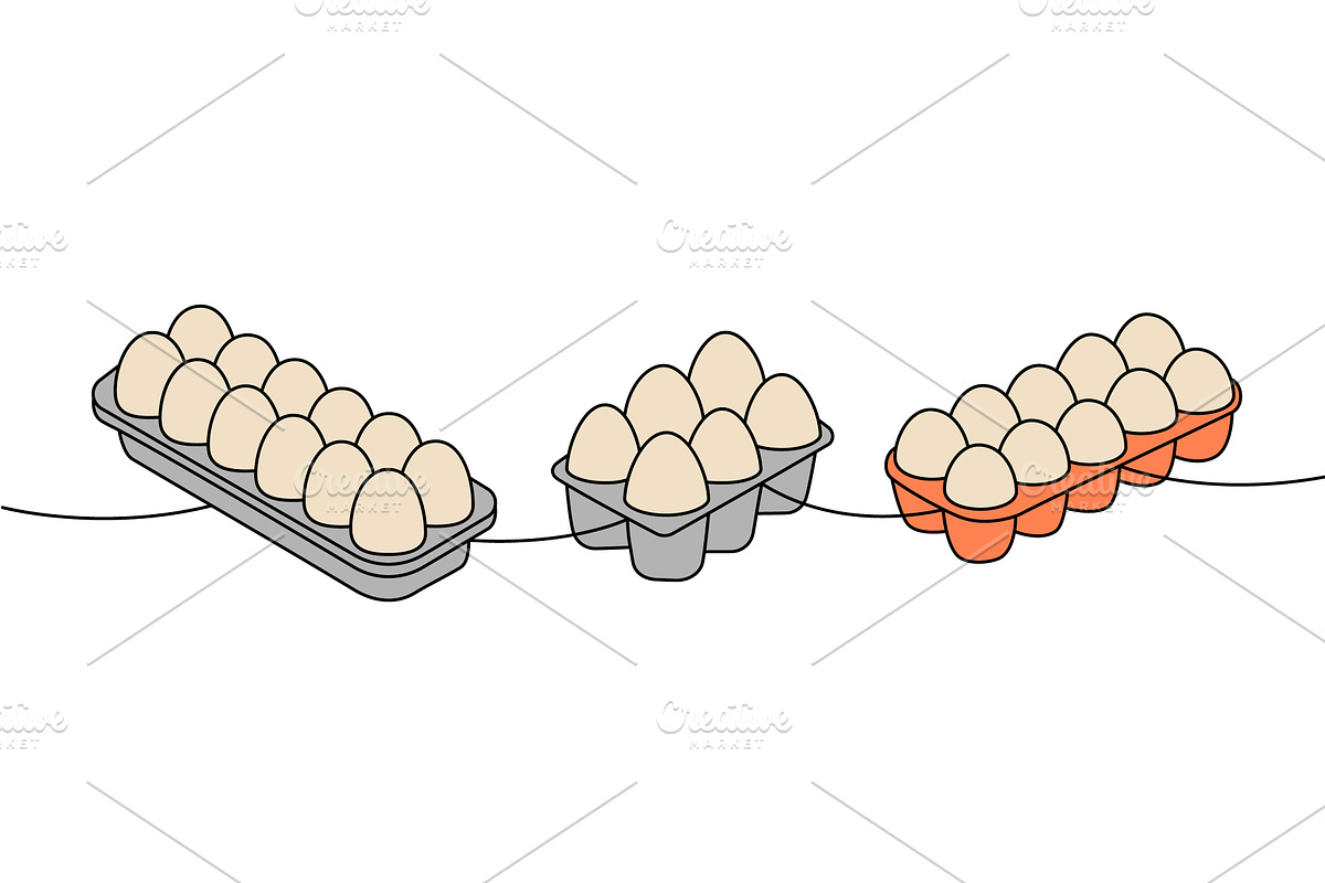 Chicken eggs in boxes one line, a Food Illustration by GraphiShop